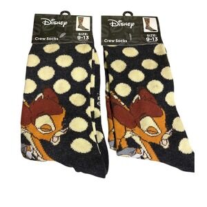Disney Bambi Crew Socks Size 9-13‎ Black Polka Dot Thumper Cartoon Character